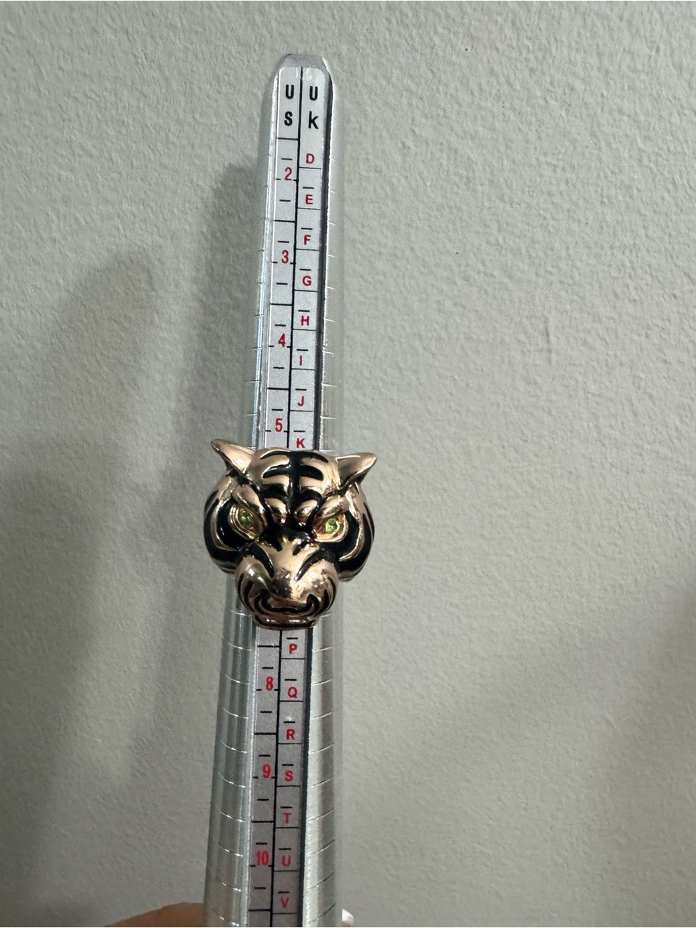 Gold Tiger Head Statement Ring with Green Eye Accents - Picture 5 of 5